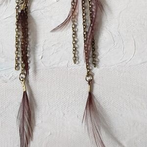 Gianni Bini Long Feather Chain Earrings